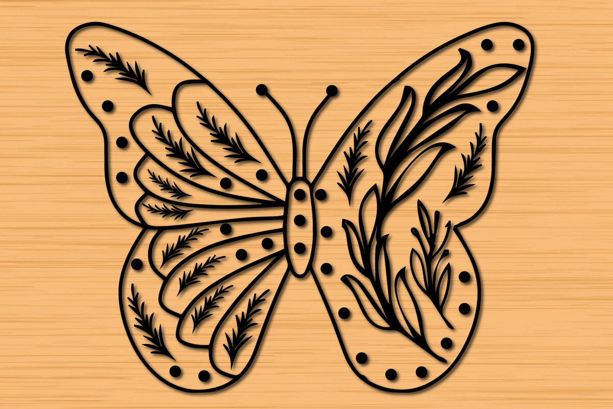 Σετ των 2 Intra απο ξύλο plywood 3mm-4mm πάχος – Papercut Butterfly Wildflower Δίασταση  20x20 cm INTRAFABR-30655307