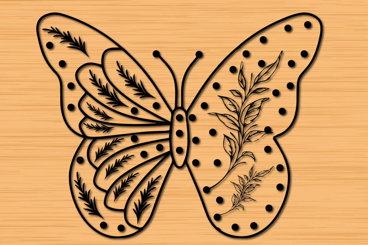 Σετ των 2 Intra απο ξύλο plywood 3mm-4mm πάχος – Papercut Butterfly Wildflower Δίασταση  20x20 cm INTRAFABR-30661544