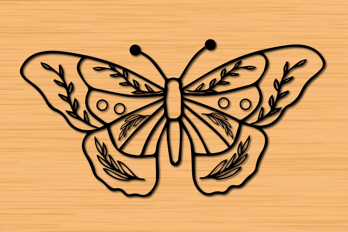 Σετ των 2 Intra απο ξύλο plywood 3mm-4mm πάχος – Papercut Butterfly Wildflower Δίασταση  20x20 cm INTRAFABR-30662060