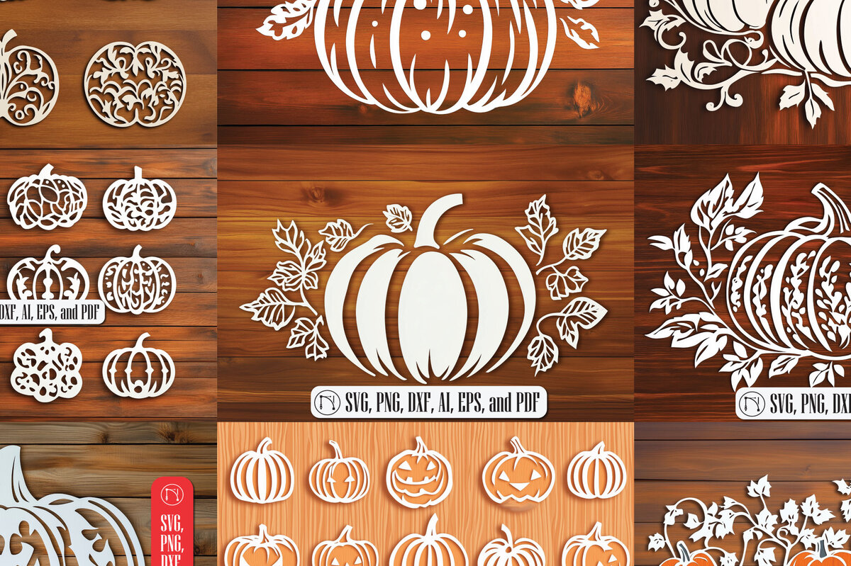 Σετ των 2 Intra απο ξύλο plywood 3mm-4mm πάχος – Πακέτο διακοσμητικής κολοκύθας Papercut Δίασταση  20x20 cm INTRAFABR-103118195