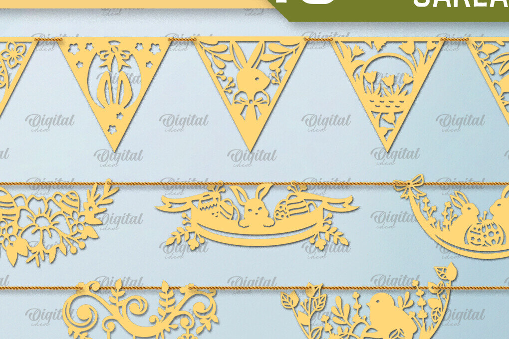 Σετ των 2 Intra απο ξύλο plywood 3mm-4mm πάχος – Πακέτο Papercut Πασχαλινή γιρλάντα Δίασταση  20x20 cm INTRAFABR-92485247