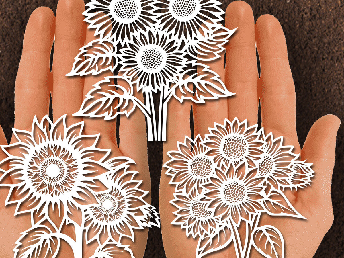 Σετ των 2 Intra απο ξύλο plywood 3mm-4mm πάχος – Papercut Sunflower DXF Δίασταση  20x20 cm INTRAFABR-125440680