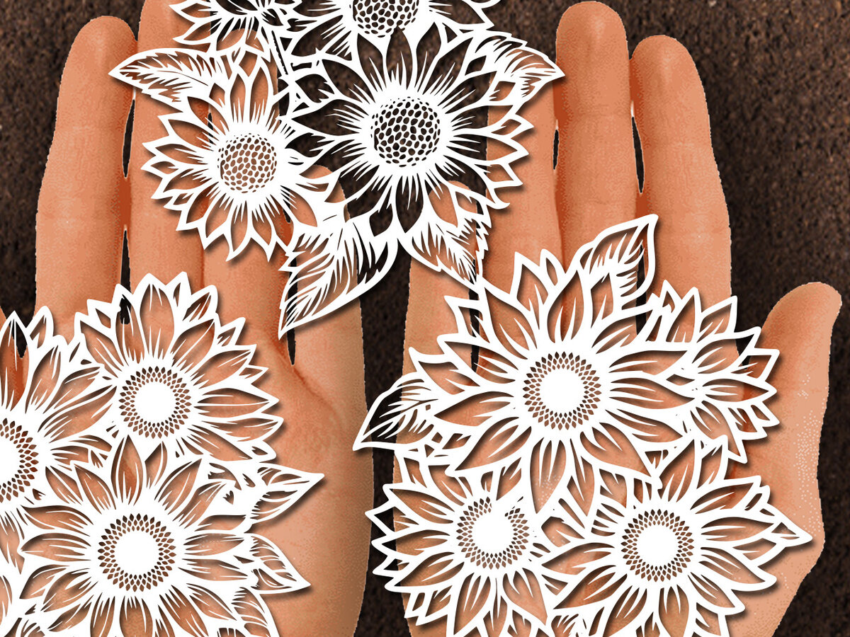 Σετ των 2 Intra απο ξύλο plywood 3mm-4mm πάχος – Papercut Sunflower DXF Δίασταση  20x20 cm INTRAFABR-125440683