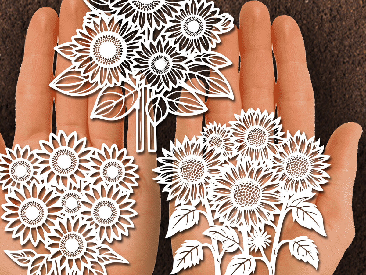 Σετ των 2 Intra απο ξύλο plywood 3mm-4mm πάχος – Papercut Sunflower DXF Δίασταση  20x20 cm INTRAFABR-125440688