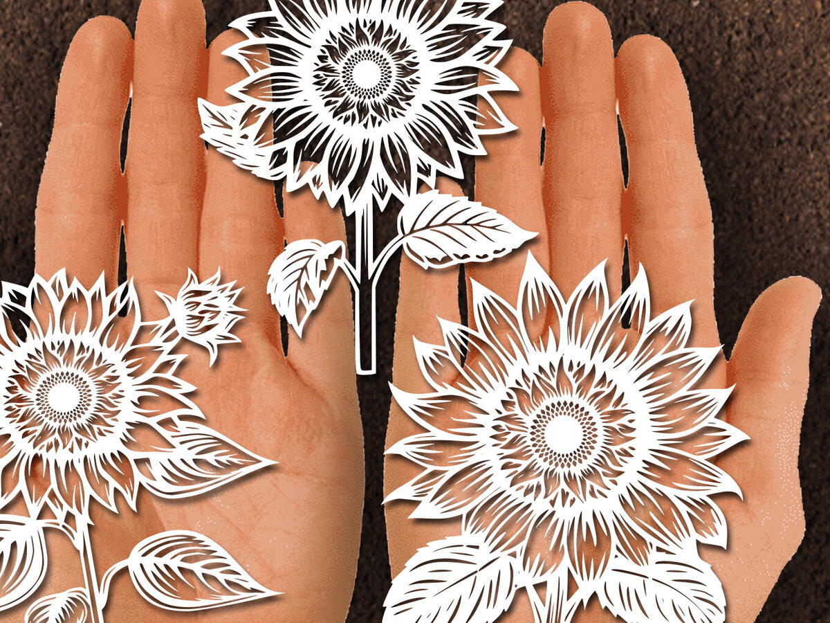 Σετ των 2 Intra απο ξύλο plywood 3mm-4mm πάχος – Papercut Sunflower DXF Δίασταση  20x20 cm INTRAFABR-125440798