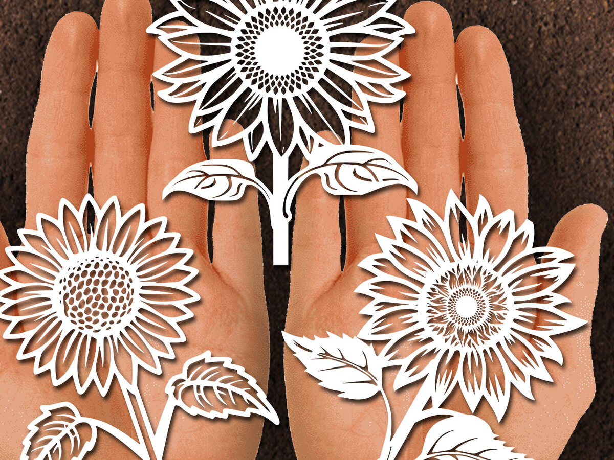 Σετ των 2 Intra απο ξύλο plywood 3mm-4mm πάχος – Papercut Sunflower DXF Δίασταση  20x20 cm INTRAFABR-125440800