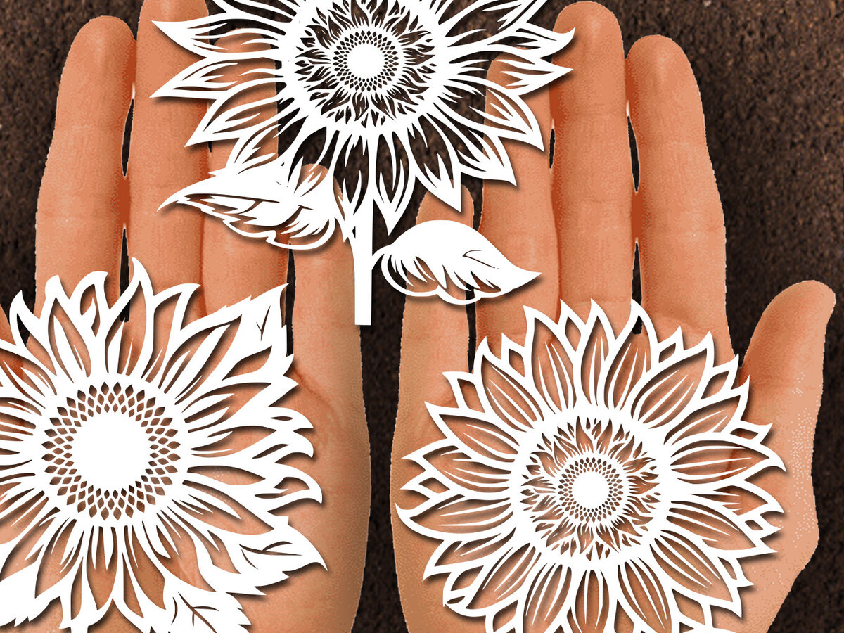 Σετ των 2 Intra απο ξύλο plywood 3mm-4mm πάχος – Papercut Sunflower DXF Δίασταση  20x20 cm INTRAFABR-125440801