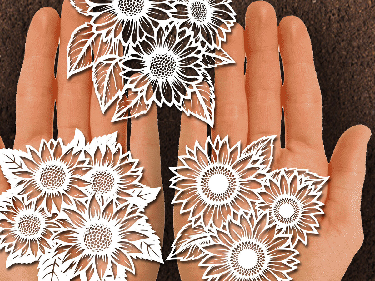 Σετ των 2 Intra απο ξύλο plywood 3mm-4mm πάχος – Papercut Sunflower DXF Δίασταση  20x20 cm INTRAFABR-125440534