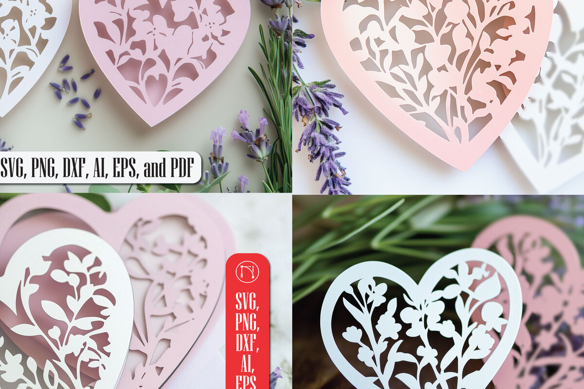 Σετ των 2 Intra απο ξύλο plywood 3mm-4mm πάχος – Πακέτο Papercut Valentine Heart Δίασταση  20x20 cm INTRAFABR-112208356
