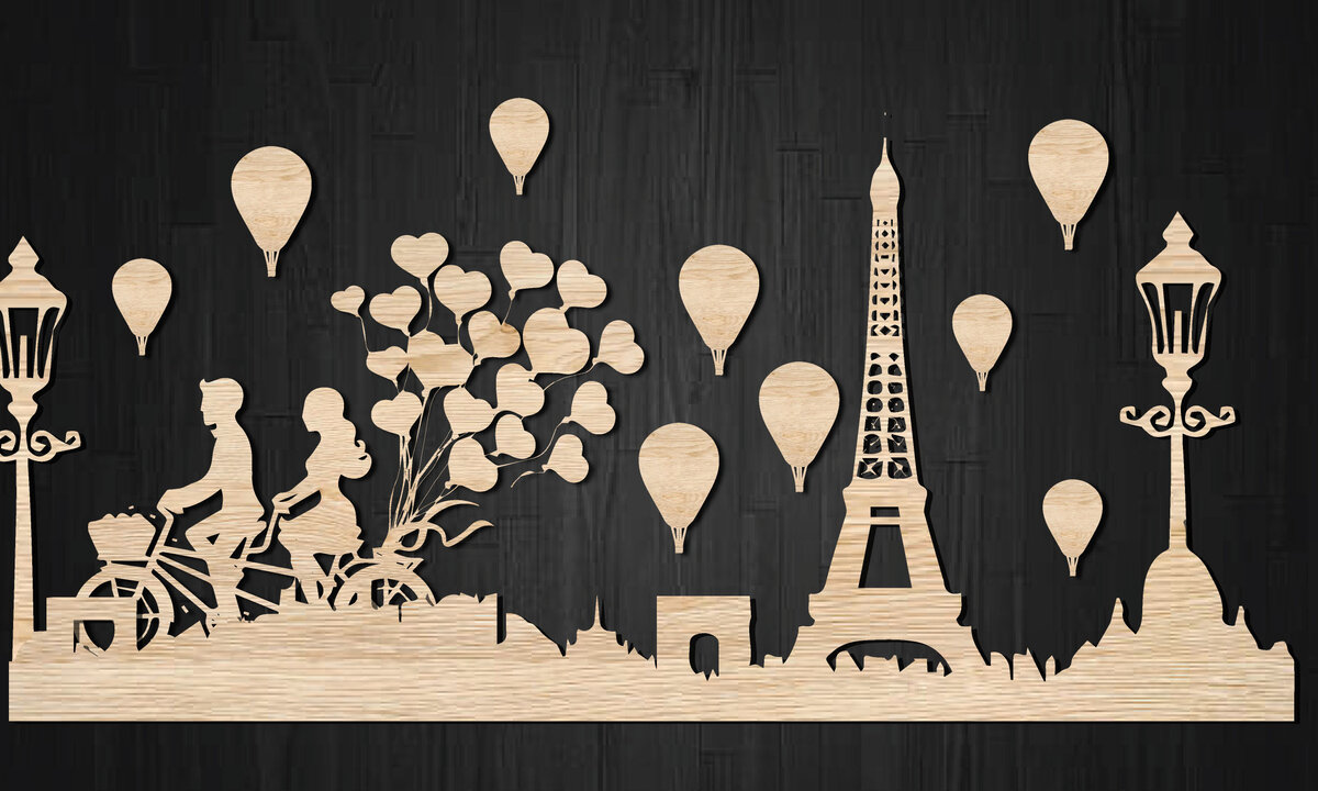 Σετ των 2 Intra απο ξύλο plywood 3mm-4mm πάχος – Ζευγάρι κοπής με λέιζερ PARIS Δίασταση  20x20 cm INTRAFABR-22330223