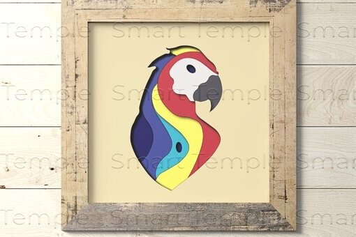 Σετ των 2 Intra απο ξύλο plywood 3mm-4mm πάχος – Parrot 3d Paper Art Shadow Box Δίασταση  20x20 cm INTRAFABR-78712180