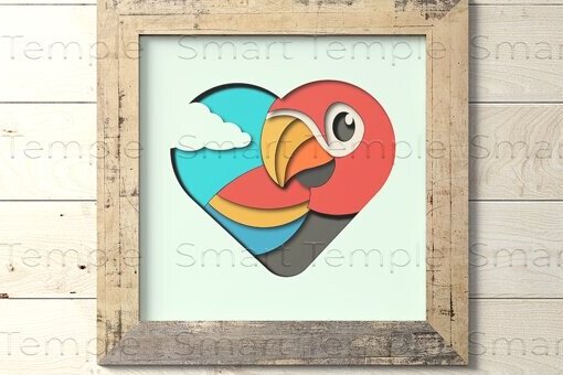 Σετ των 2 Intra απο ξύλο plywood 3mm-4mm πάχος – Parrot 3d Paper Art Shadow Box Δίασταση  20x20 cm INTRAFABR-78709794