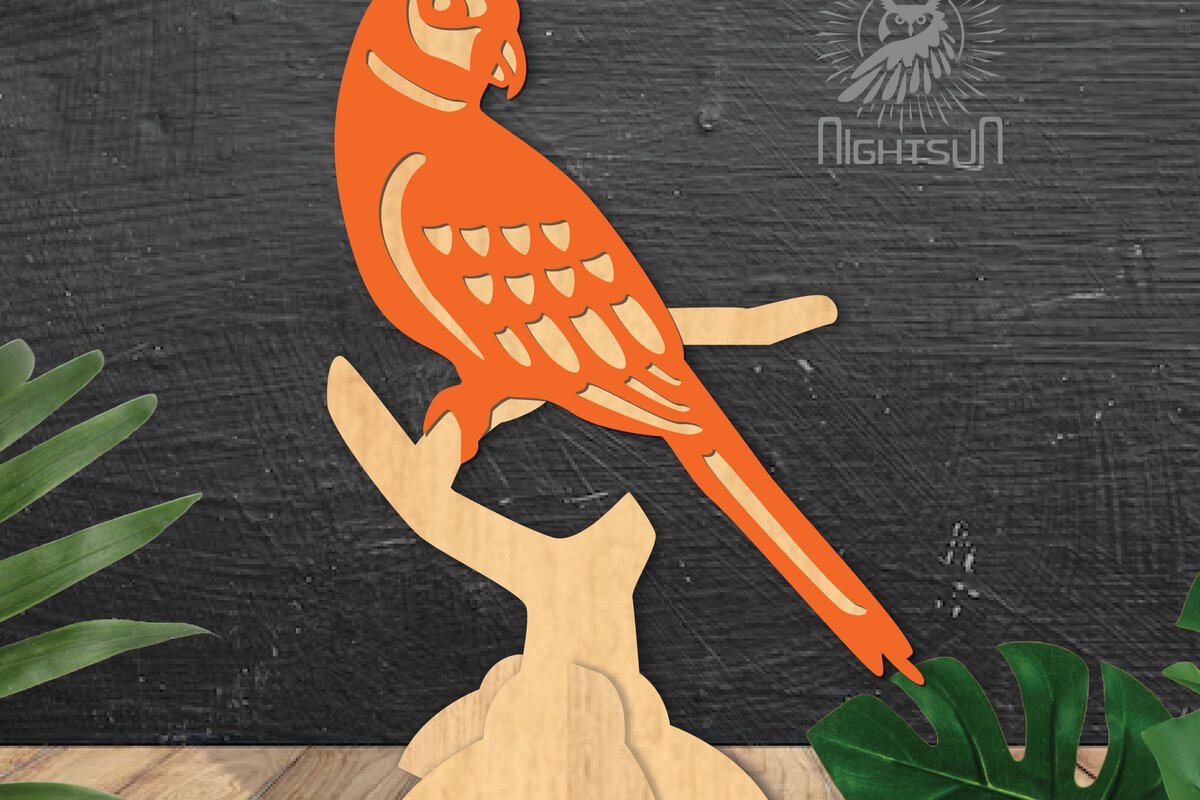 Σετ των 2 Intra απο ξύλο plywood 3mm-4mm πάχος – Parrot Διακόσμηση σπιτιού 3 Δίασταση  20x20 cm INTRAFABR-112551396