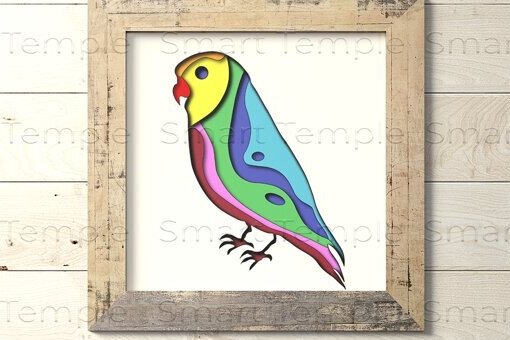 Σετ των 2 Intra απο ξύλο plywood 3mm-4mm πάχος – Parrot Shadow Box, 3d Parrot Δίασταση  20x20 cm INTRAFABR-78711587