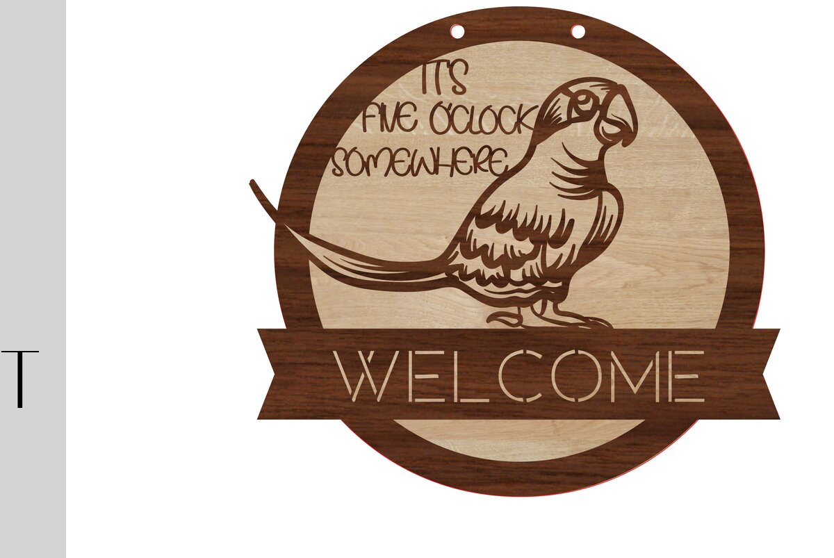 Σετ των 2 Intra απο ξύλο plywood 3mm-4mm πάχος – Σημάδι καλωσορίσματος παπαγάλου και κενό Δίασταση  20x20 cm INTRAFABR-14177627