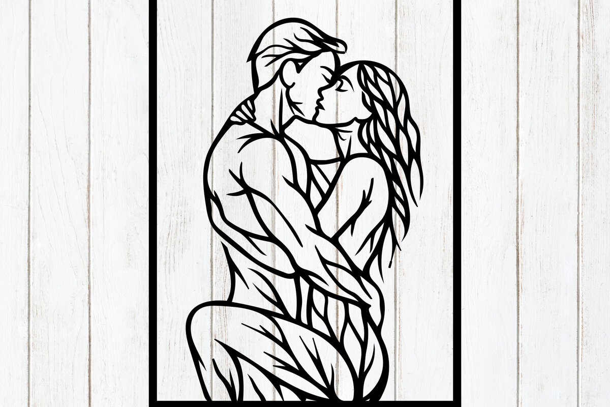 Σετ των 2 Intra απο ξύλο plywood 3mm-4mm πάχος – Τέχνη σιλουέτας παθιασμένου ζευγαριού Δίασταση  20x20 cm INTRAFABR-124400148