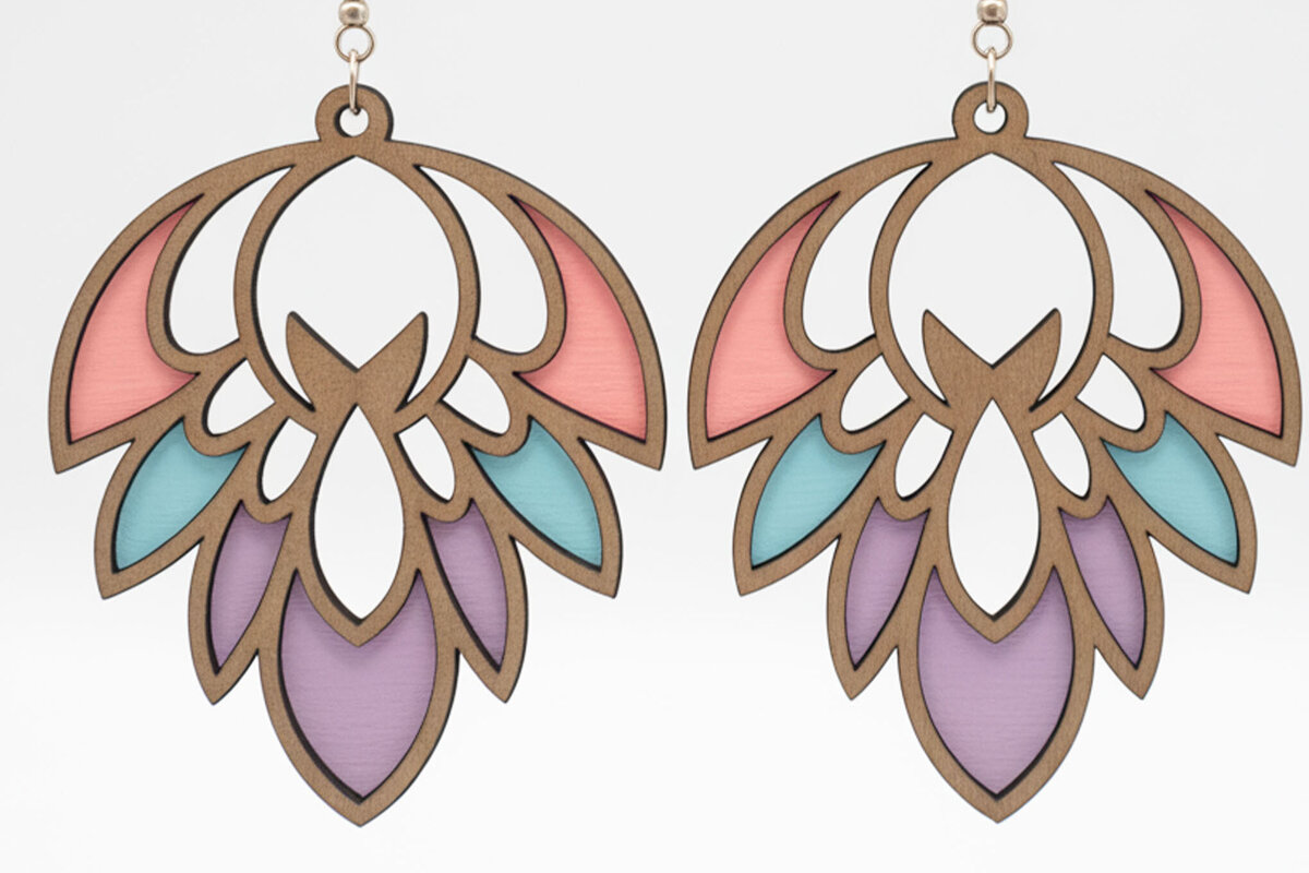 Σετ των 3 Intra απο ξύλο plywood 3mm-4mm πάχος – Παστέλ σκουλαρίκια με πέταλα Δίασταση  5x5 cm INTRAFABR-122356880