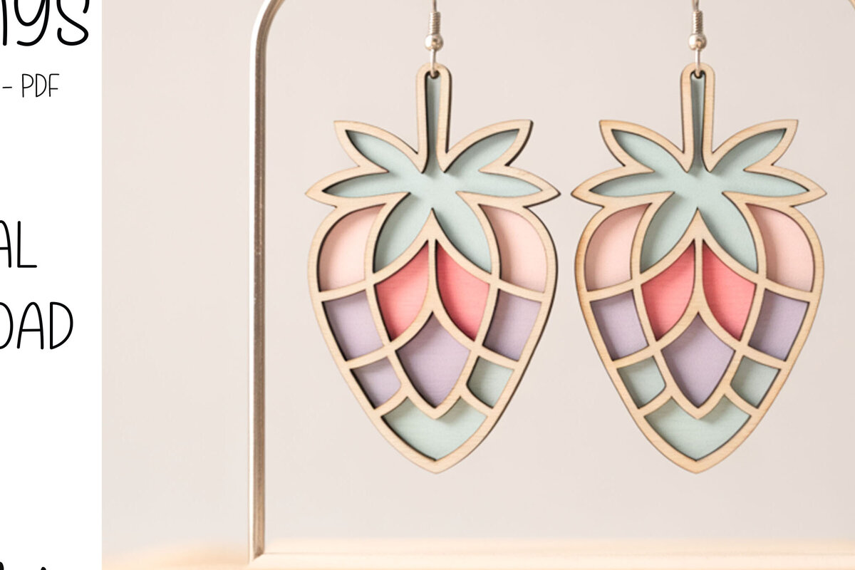 Σετ των 3 Intra απο ξύλο plywood 3mm-4mm πάχος – Παστέλ σκουλαρίκια φράουλα Δίασταση  5x5 cm INTRAFABR-122379910