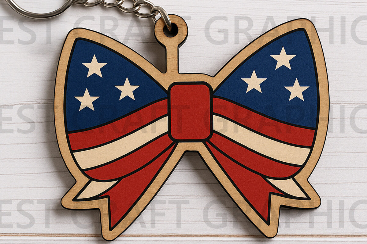 Σετ των 3 Intra απο ξύλο plywood 3mm-4mm πάχος – Μπρελόκ Patriotic Bow Δίασταση  5x5 cm INTRAFABR-122666351