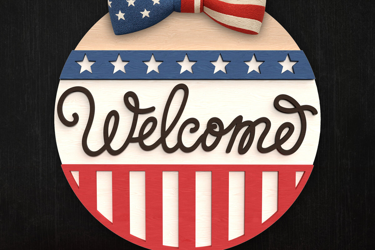 Σετ των 2 Intra απο ξύλο plywood 3mm-4mm πάχος – Στρογγυλό σημάδι καλωσορίσματος πατριωτικού τόξου Δίασταση  20x20 cm INTRAFABR-122314636