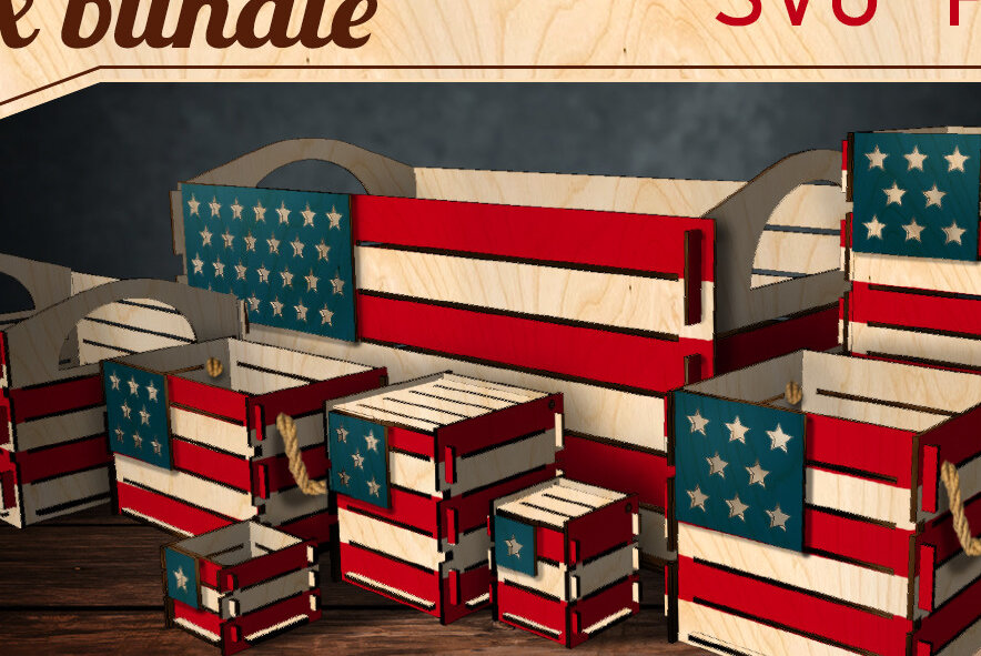 Σετ των 2 Intra απο ξύλο plywood 3mm-4mm πάχος – Patriotic Box Bunde Δίασταση  20x20 cm INTRAFABR-70970104