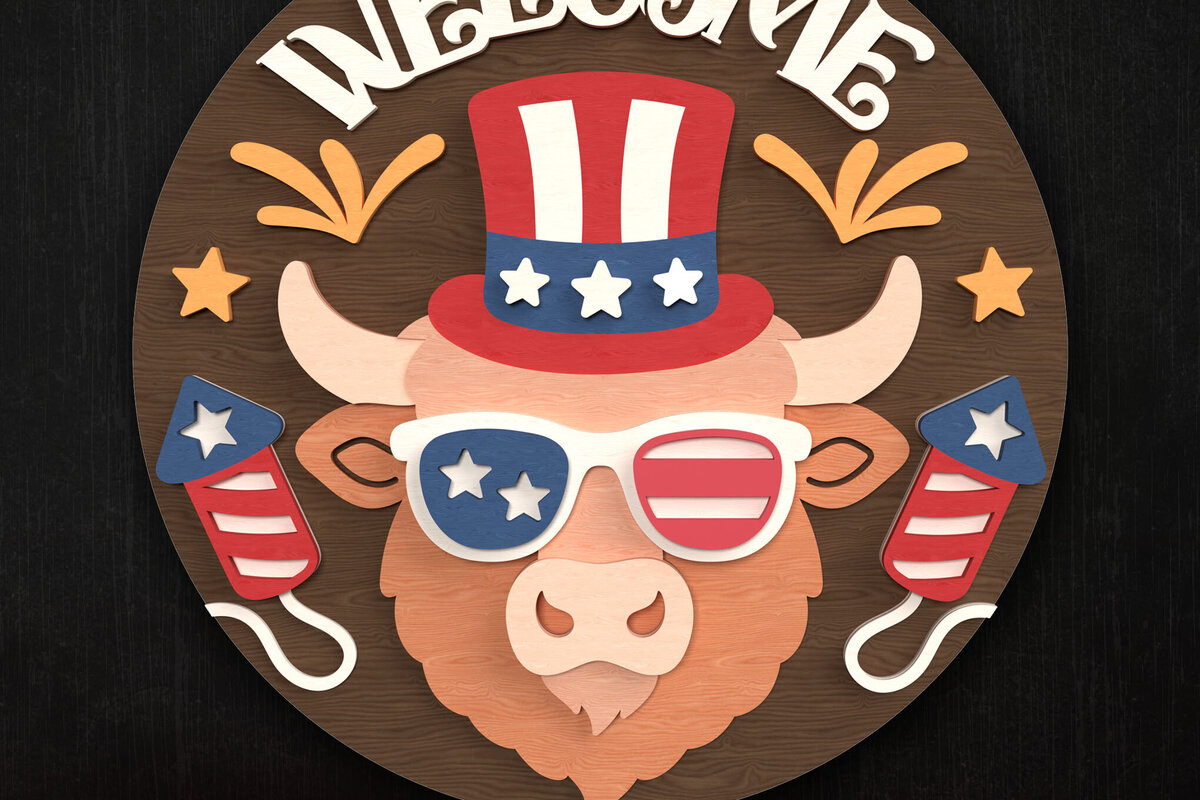 Intra απο ξύλο plywood 3mm-4mm πάχος – Patriotic Buffalo Welcome Sign Δίασταση  40x30 cm INTRAFABR-122314706