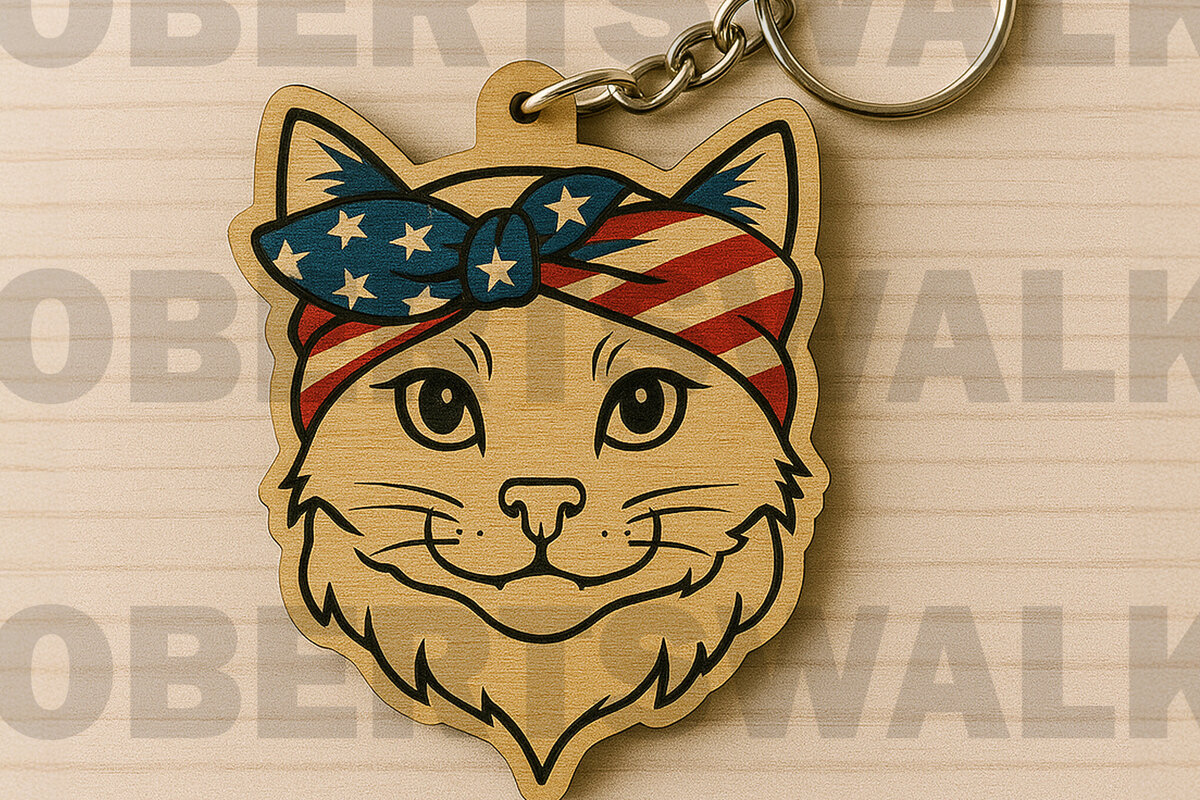 Intra απο ξύλο plywood 3mm-4mm πάχος – Μπρελόκ Patriotic Cat Δίασταση  5x5 cm INTRAFABR-122668563