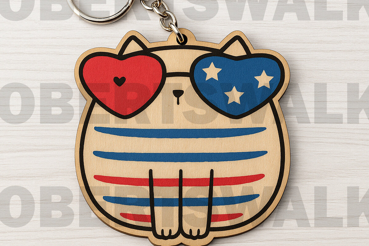 Σετ των 3 Intra απο ξύλο plywood 3mm-4mm πάχος – Αρχείο Keychain Patriotic Cat Δίασταση  5x5 cm INTRAFABR-122602153