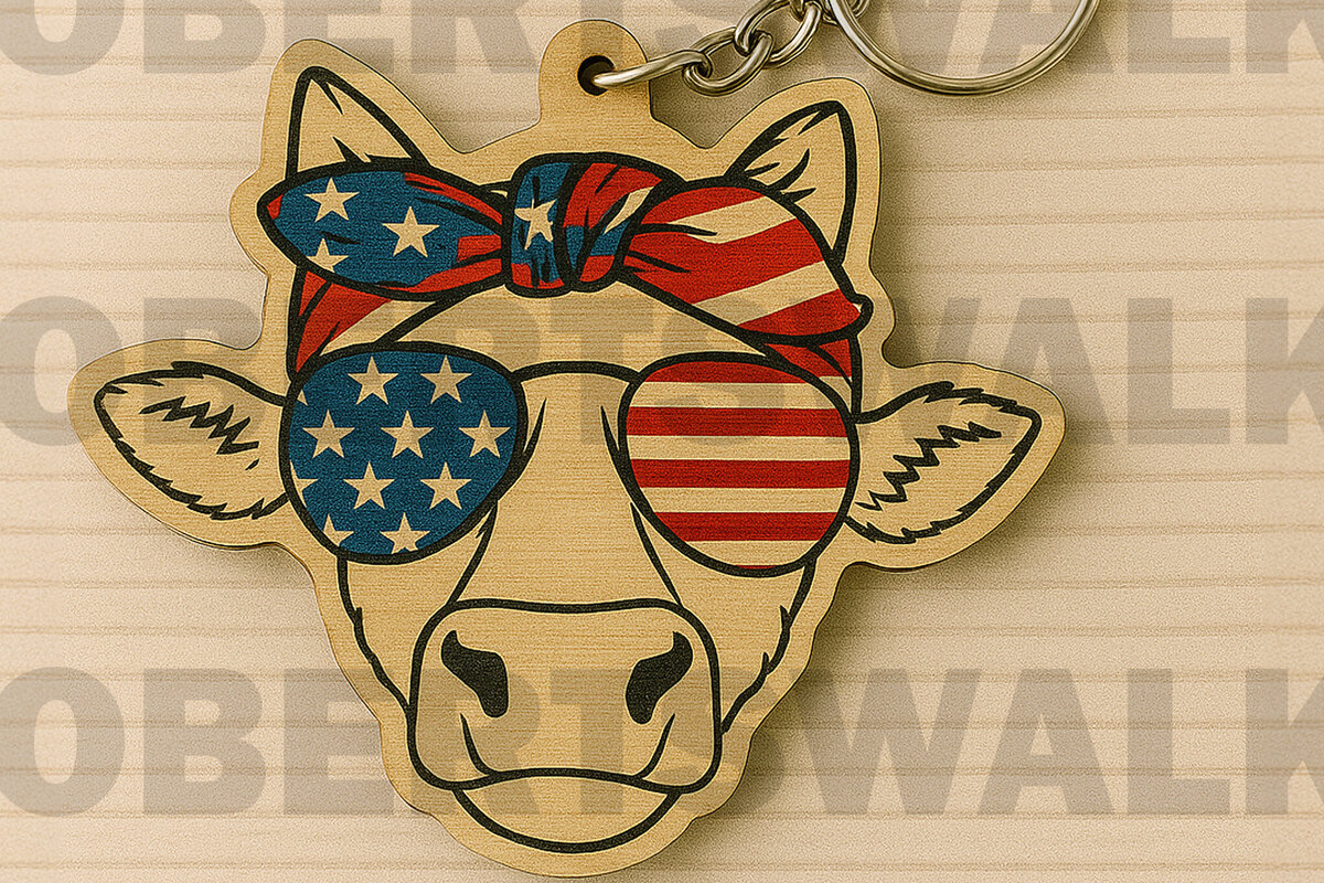Σετ των 3 Intra απο ξύλο plywood 3mm-4mm πάχος – Patriotic Cow Keychain Δίασταση  5x5 cm INTRAFABR-122668604