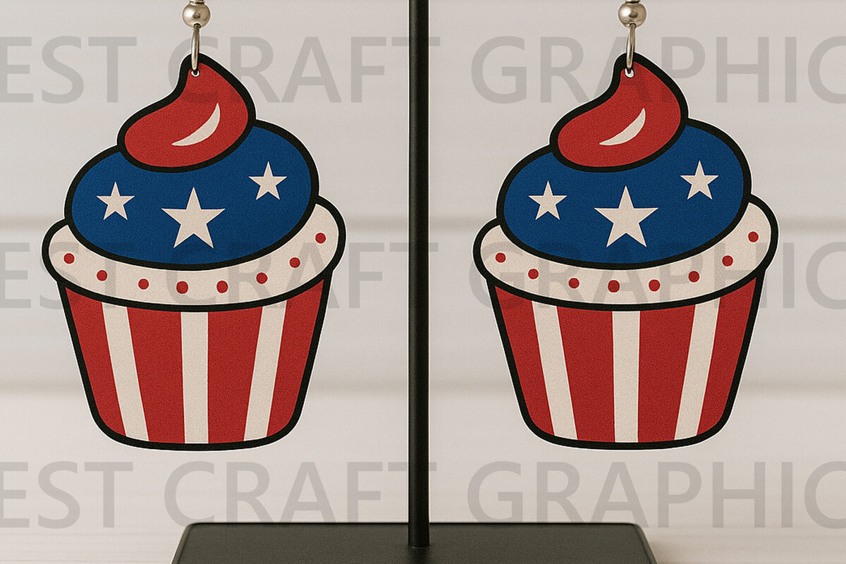 Σετ των 3 Intra απο ξύλο plywood 3mm-4mm πάχος – Αρχείο Patriotic Cupcake Earrings Δίασταση  5x5 cm INTRAFABR-122737800