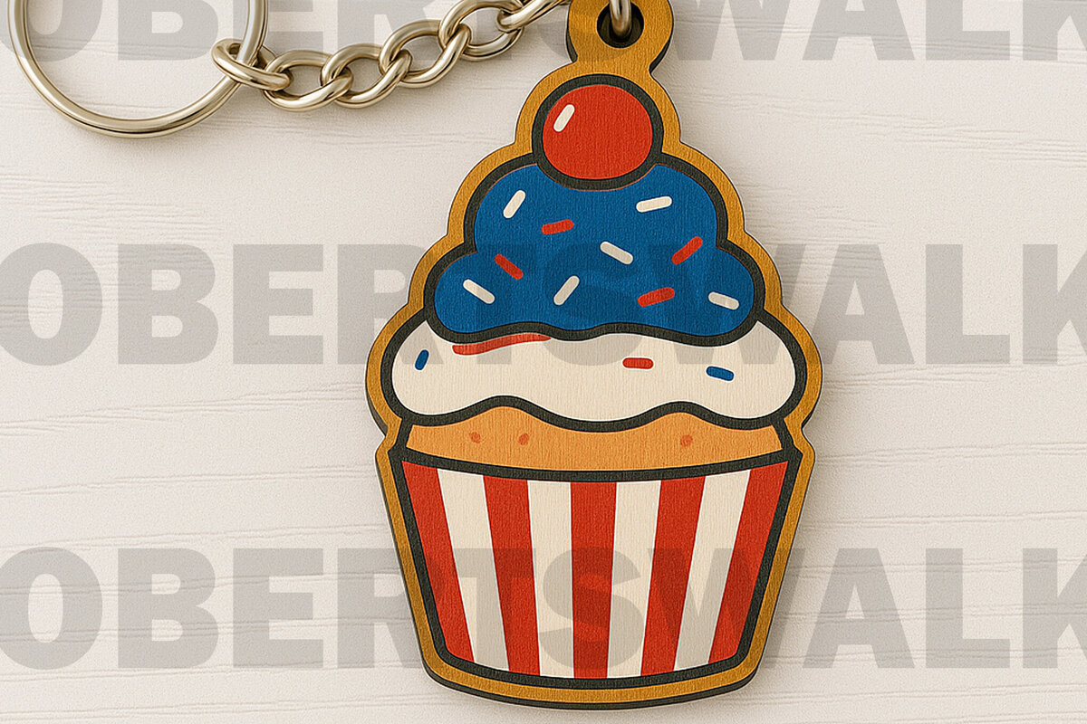Σετ των 3 Intra απο ξύλο plywood 3mm-4mm πάχος – Μπρελόκ Patriotic Cupcake Δίασταση  5x5 cm INTRAFABR-122905319