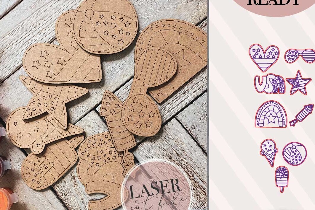 Σετ των 2 Intra απο ξύλο plywood 3mm-4mm πάχος – Patriotic DiY Craft Kit Δίασταση  20x20 cm INTRAFABR-75551669