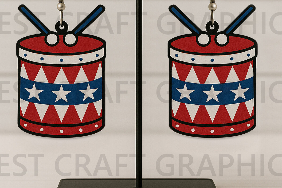Σετ των 3 Intra απο ξύλο plywood 3mm-4mm πάχος – Patriotic Drum Earrings Δίασταση  5x5 cm INTRAFABR-122737838