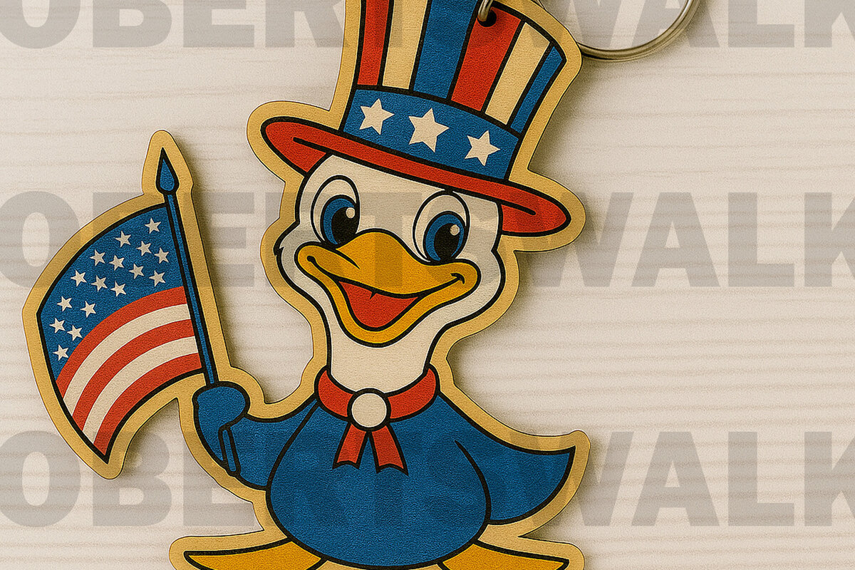 Σετ των 3 Intra απο ξύλο plywood 3mm-4mm πάχος – Μπρελόκ Patriotic Duck Δίασταση  5x5 cm INTRAFABR-122668686