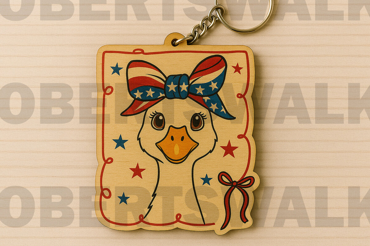 Σετ των 3 Intra απο ξύλο plywood 3mm-4mm πάχος – Μπρελόκ Patriotic Duck Δίασταση  5x5 cm INTRAFABR-122668591