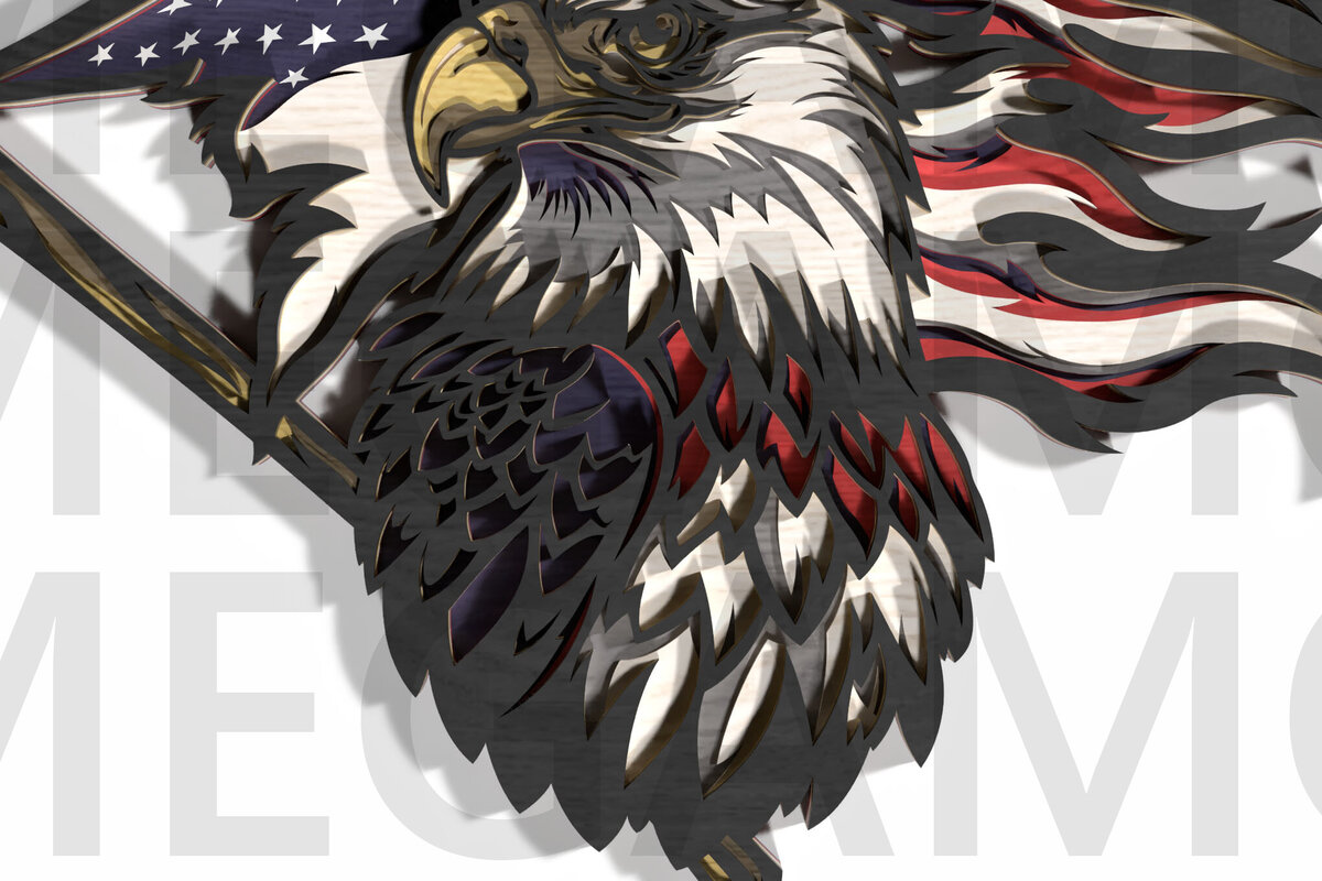 Σετ των 2 Intra απο ξύλο plywood 3mm-4mm πάχος – Patriotic Eagle 4th of July Layered Δίασταση  20x20 cm INTRAFABR-121965196