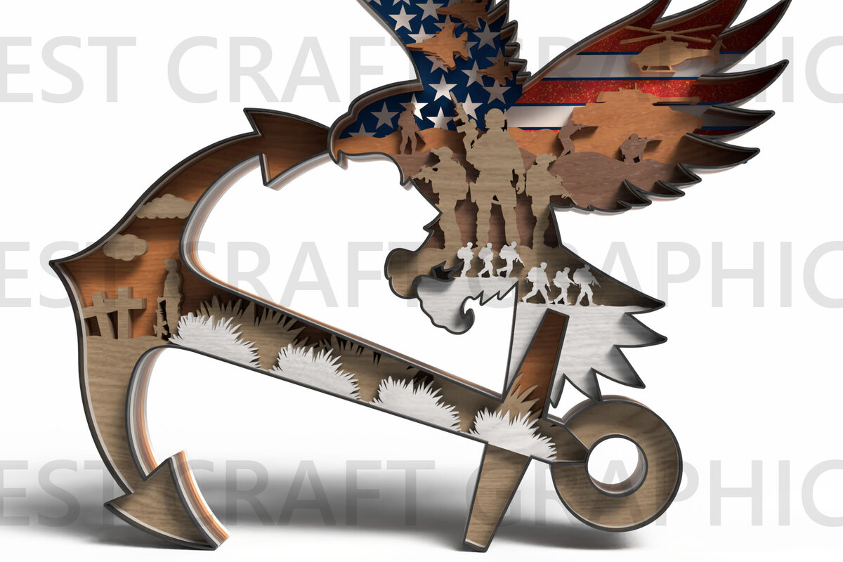 Σετ των 2 Intra απο ξύλο plywood 3mm-4mm πάχος – Patriotic Eagle Anchor Δίασταση  20x20 cm INTRAFABR-122254066