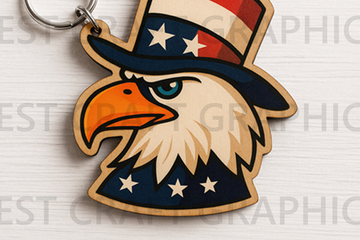 Σετ των 3 Intra απο ξύλο plywood 3mm-4mm πάχος – Μπρελόκ Patriotic Eagle Head Δίασταση  5x5 cm INTRAFABR-122654183