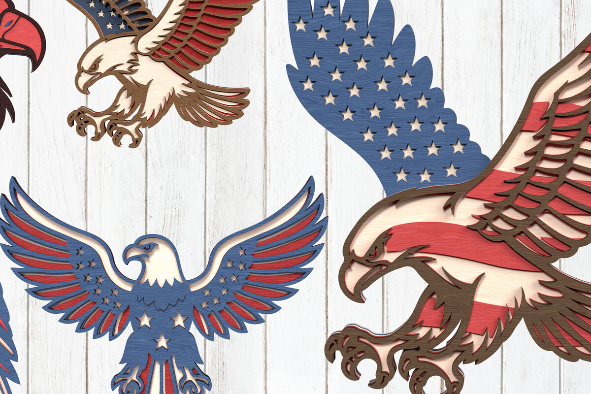 Σετ των 2 Intra απο ξύλο plywood 3mm-4mm πάχος – Πακέτο Patriotic Eagle Layered Δίασταση  20x20 cm INTRAFABR-122116365