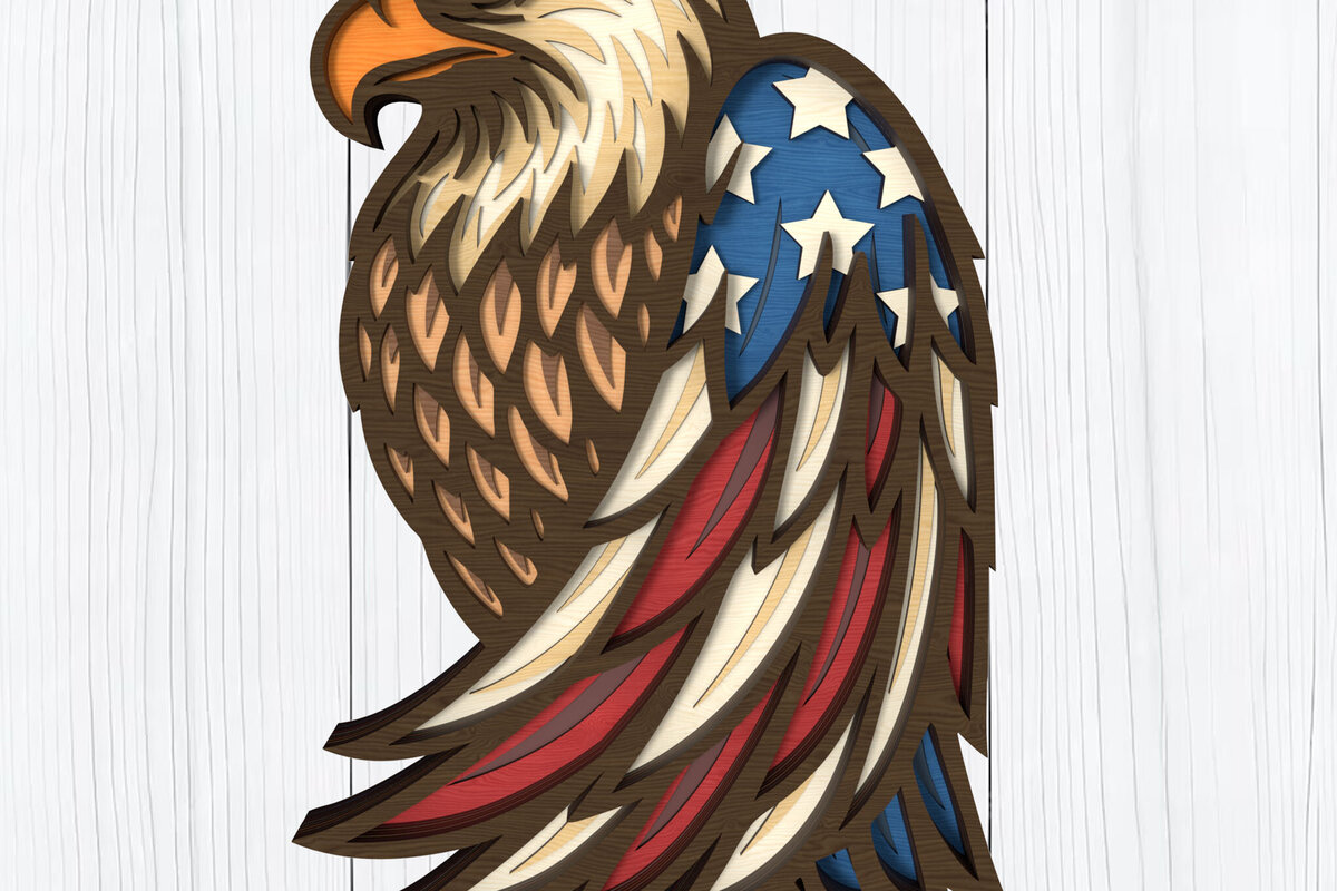 Σετ των 2 Intra απο ξύλο plywood 3mm-4mm πάχος – Patriotic Eagle Layered Δίασταση  20x20 cm INTRAFABR-122672795
