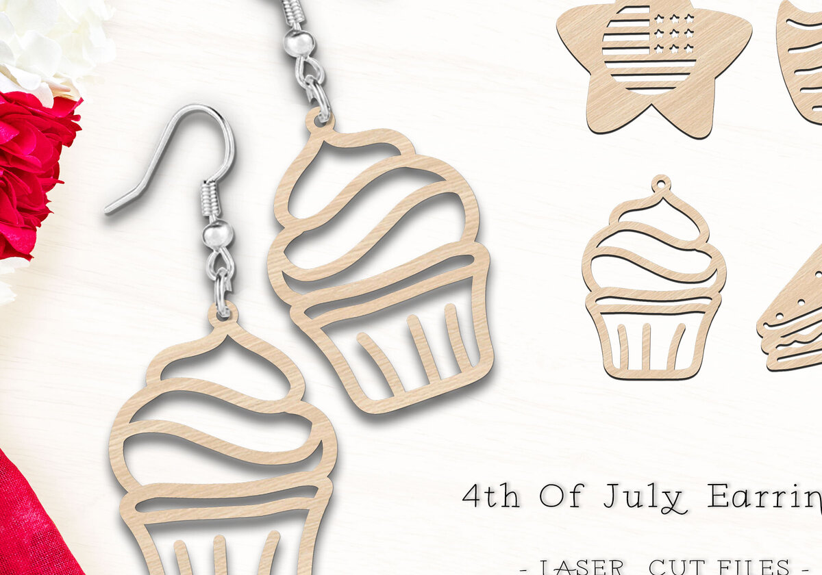 Σετ των 3 Intra απο ξύλο plywood 3mm-4mm πάχος – Patriotic Earrings Bundle Δίασταση  5x5 cm INTRAFABR-118893633