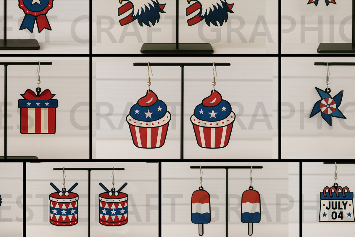 Σετ των 2 Intra απο ξύλο plywood 3mm-4mm πάχος – Πακέτο Patriotic Earrings Δίασταση  5x5 cm INTRAFABR-122737963