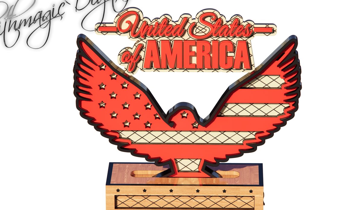 Σετ των 2 Intra απο ξύλο plywood 3mm-4mm πάχος – Πατριωτική σημαία αμερικανικός αετός με βάση Δίασταση  20x20 cm INTRAFABR-33172595