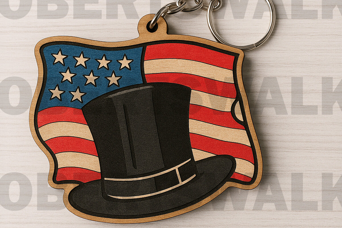 Σετ των 2 Intra απο ξύλο plywood 3mm-4mm πάχος – Patriotic Flag &amp; Cowboy Hat Δίασταση  20x20 cm INTRAFABR-122601665