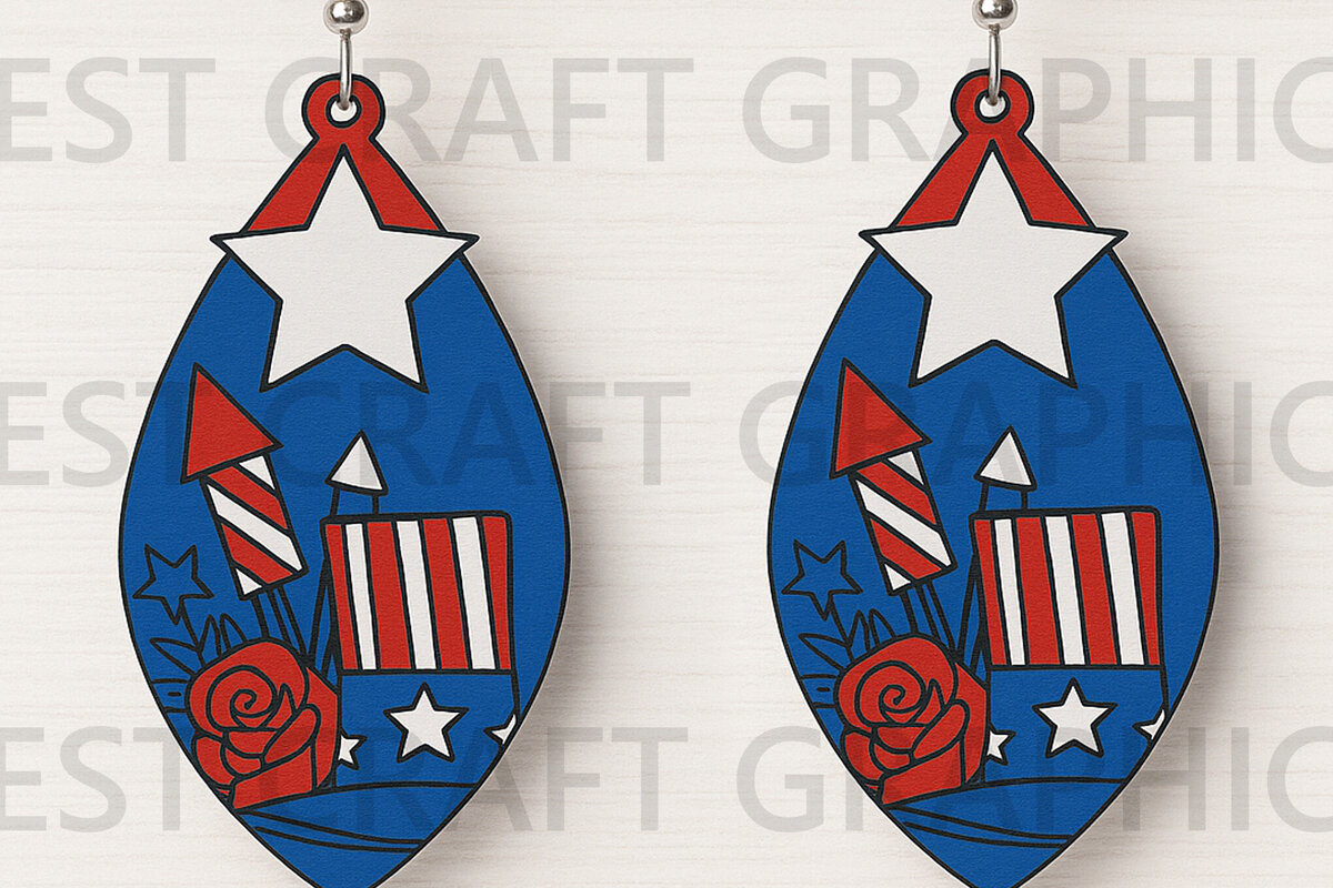 Σετ των 3 Intra απο ξύλο plywood 3mm-4mm πάχος – Σκουλαρίκια Patriotic Flag Δίασταση  5x5 cm INTRAFABR-122737566