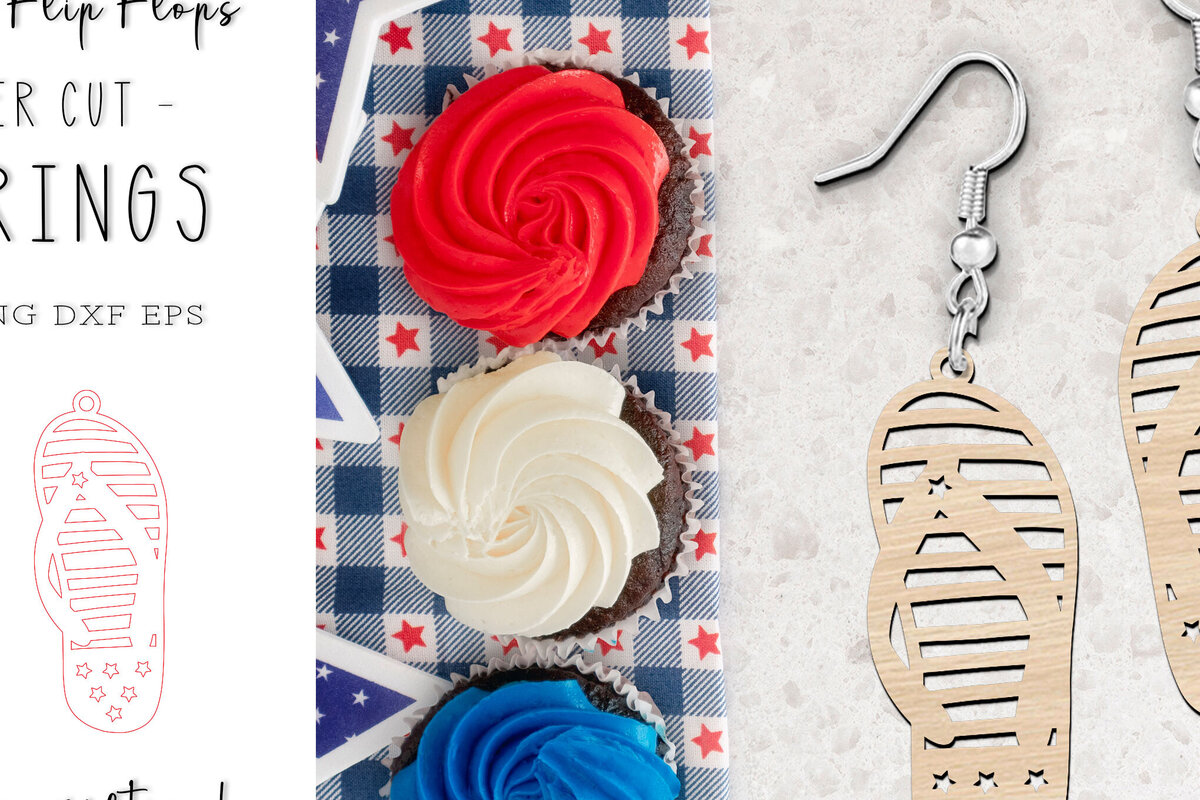 Σετ των 3 Intra απο ξύλο plywood 3mm-4mm πάχος – Patriotic Flip Flops Σκουλαρίκια Laser Δίασταση  5x5 cm INTRAFABR-119894367