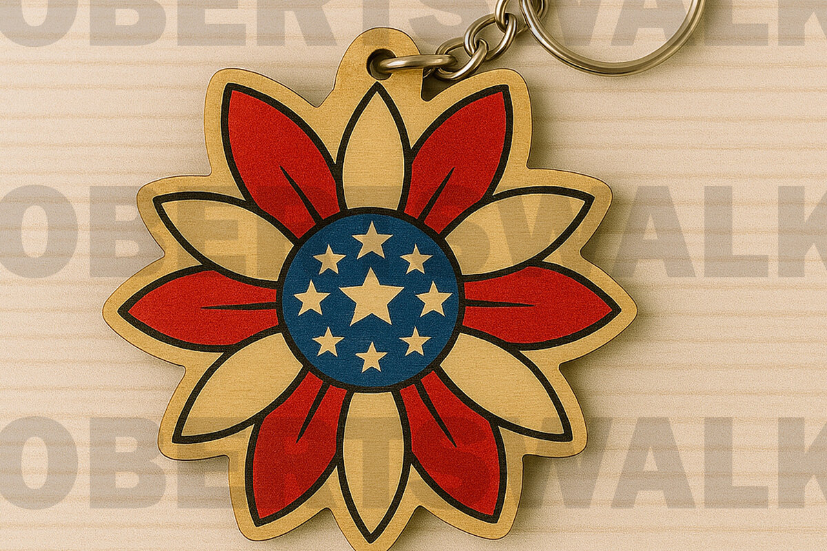 Σετ των 3 Intra απο ξύλο plywood 3mm-4mm πάχος – Μπρελόκ Patriotic Flower Δίασταση  5x5 cm INTRAFABR-122668615