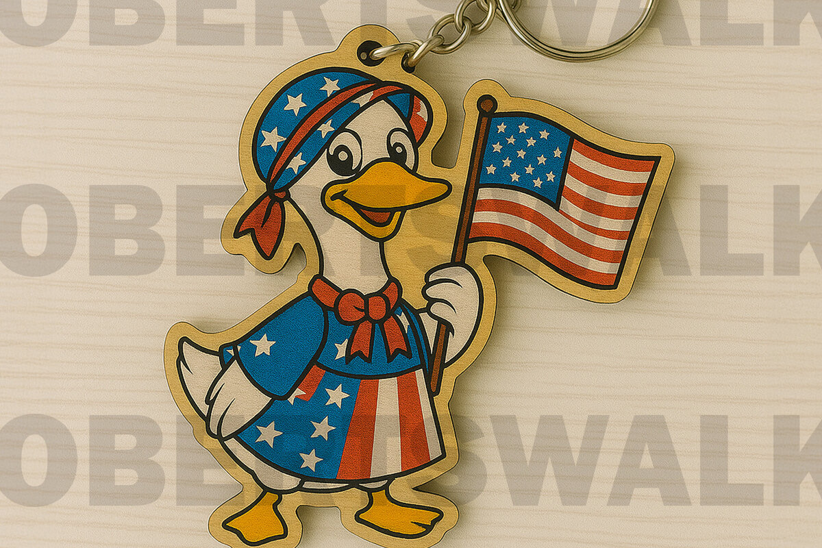 Σετ των 3 Intra απο ξύλο plywood 3mm-4mm πάχος – Μπρελόκ Patriotic Girl Duck Δίασταση  5x5 cm INTRAFABR-122668698