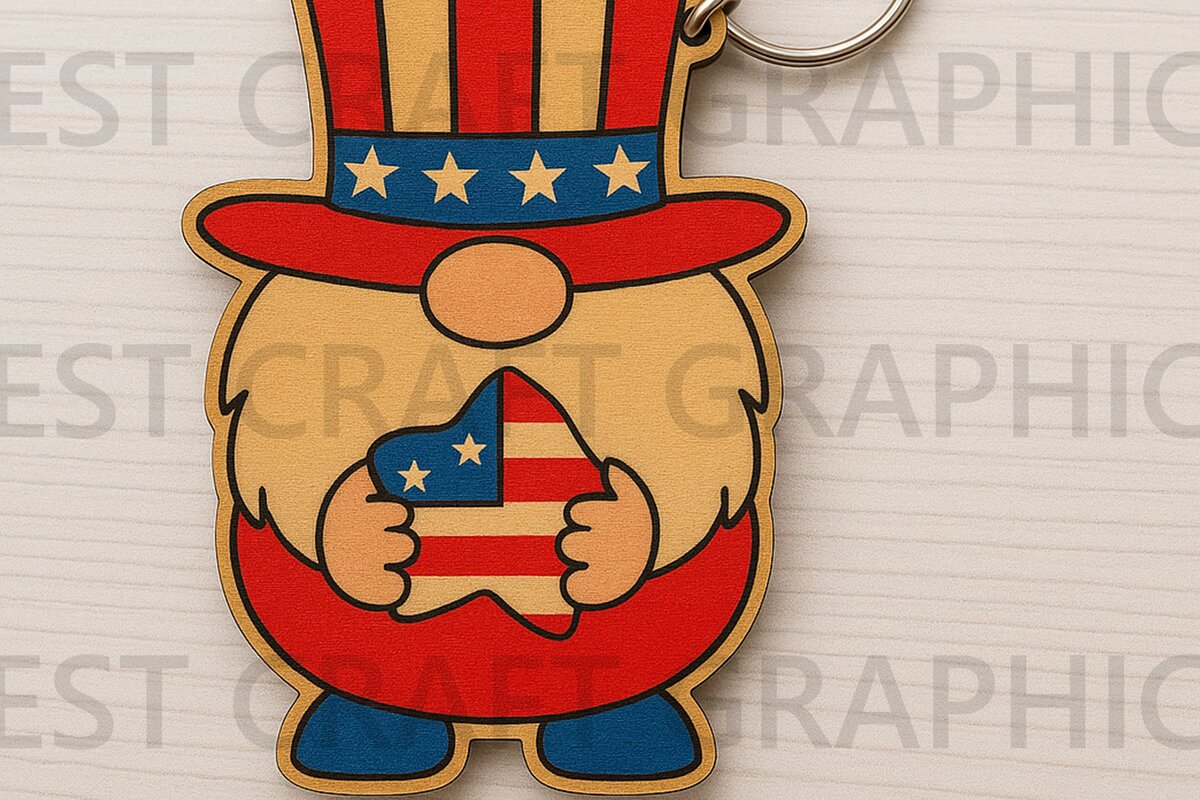 Σετ των 3 Intra απο ξύλο plywood 3mm-4mm πάχος – Μπρελόκ Patriotic Gnome Heart Δίασταση  5x5 cm INTRAFABR-122937479