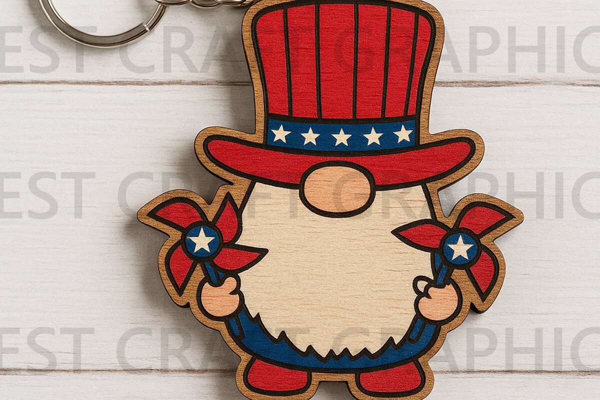 Σετ των 3 Intra απο ξύλο plywood 3mm-4mm πάχος – Patriotic Gnome Keychain Δίασταση  5x5 cm INTRAFABR-122937723